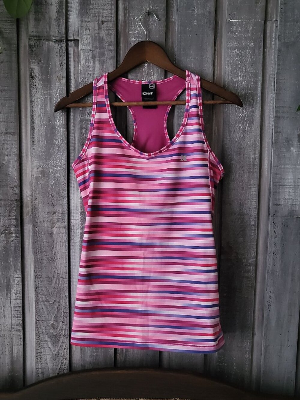 Pink Striped Athletic Racerback Tank Top Shelf Bra Medium
